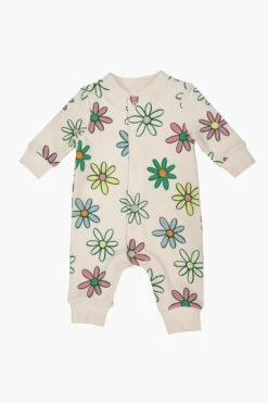 Painted Daisies Baseball Collar Romper