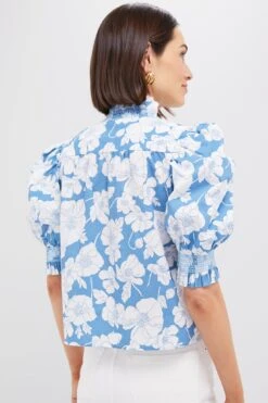 Blue Floral Ruffle Neck Aria Blouse -Loeffler Randall Store 0sdTOVOPZKvC6gajLGQ9ddqdC2lKTMgD 1