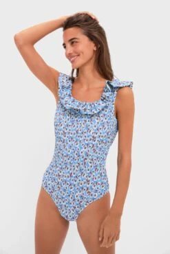 Blue Whitney Print Flutter Sleeve One Piece