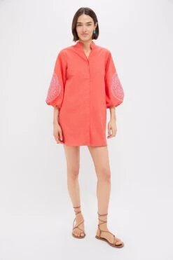 Coral With Lavender Embroidery Mini Wisteria Caftan -Loeffler Randall Store 39PL0hX3UOPuSqaBAxF17sd56pfC026A 1