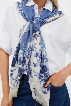 Slate Blue Fading Floral Silk Cashmere Blend Large Scarf 9 Slate Blue Fading Floral Silk Cashmere Blend Large Scarf -Loeffler Randall Store 4y3Tj8LMyRSFlDGw932fbAn6CdoSsaej 1