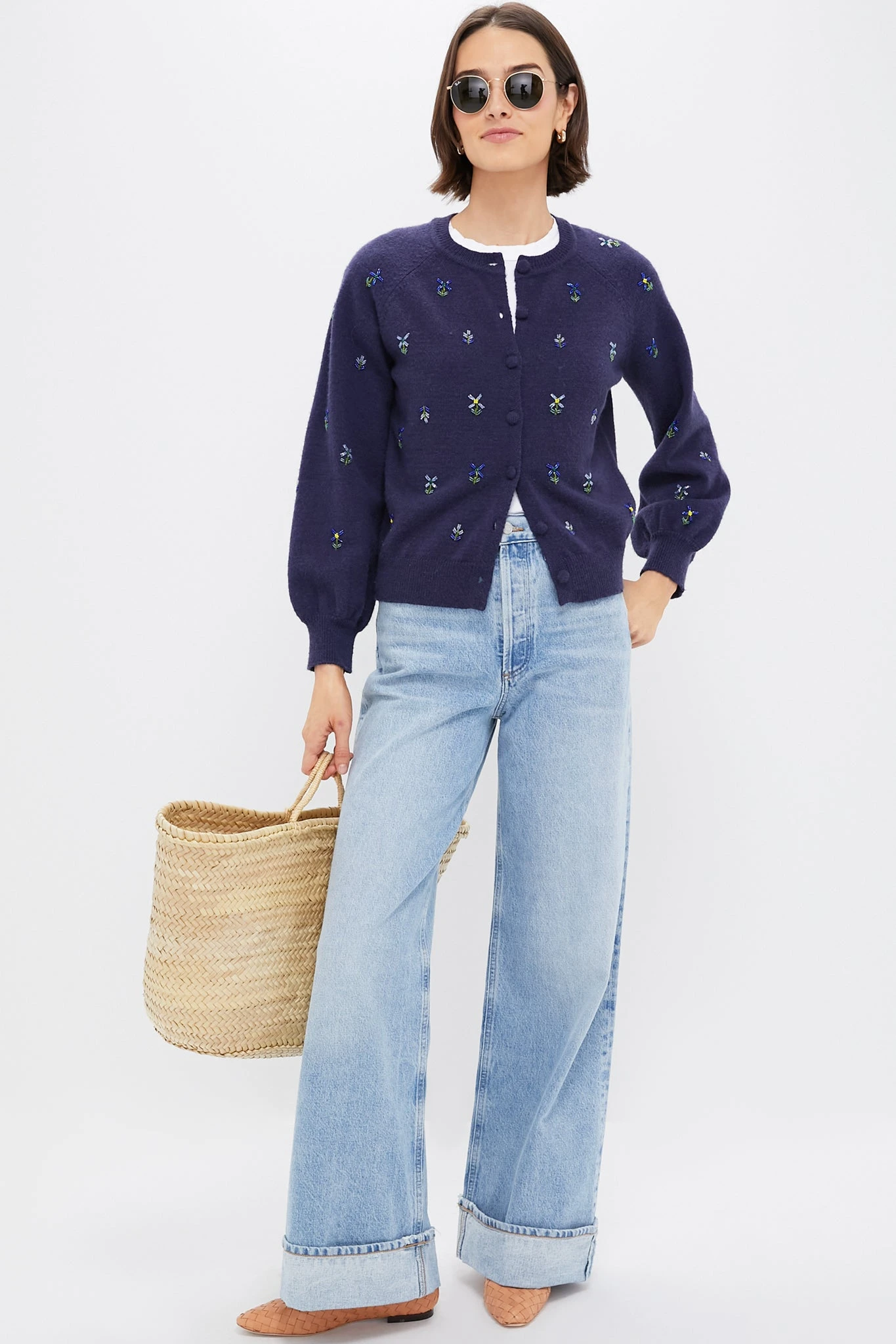 Blue Floral Embellishment Navy Elsie Cardigan 2 Blue Floral Embellishment Navy Elsie Cardigan - Image 2