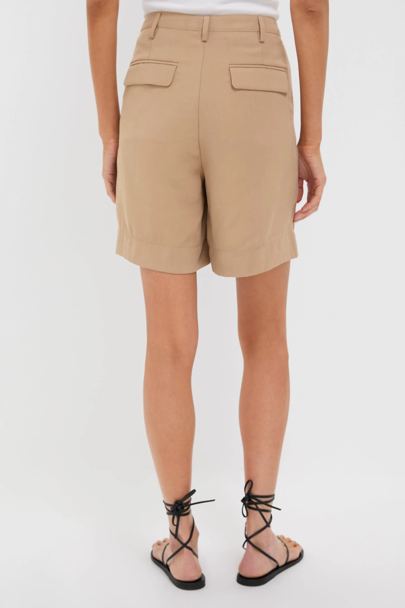 Khaki Pleated Felix Shorts 4 Khaki Pleated Felix Shorts - Image 4