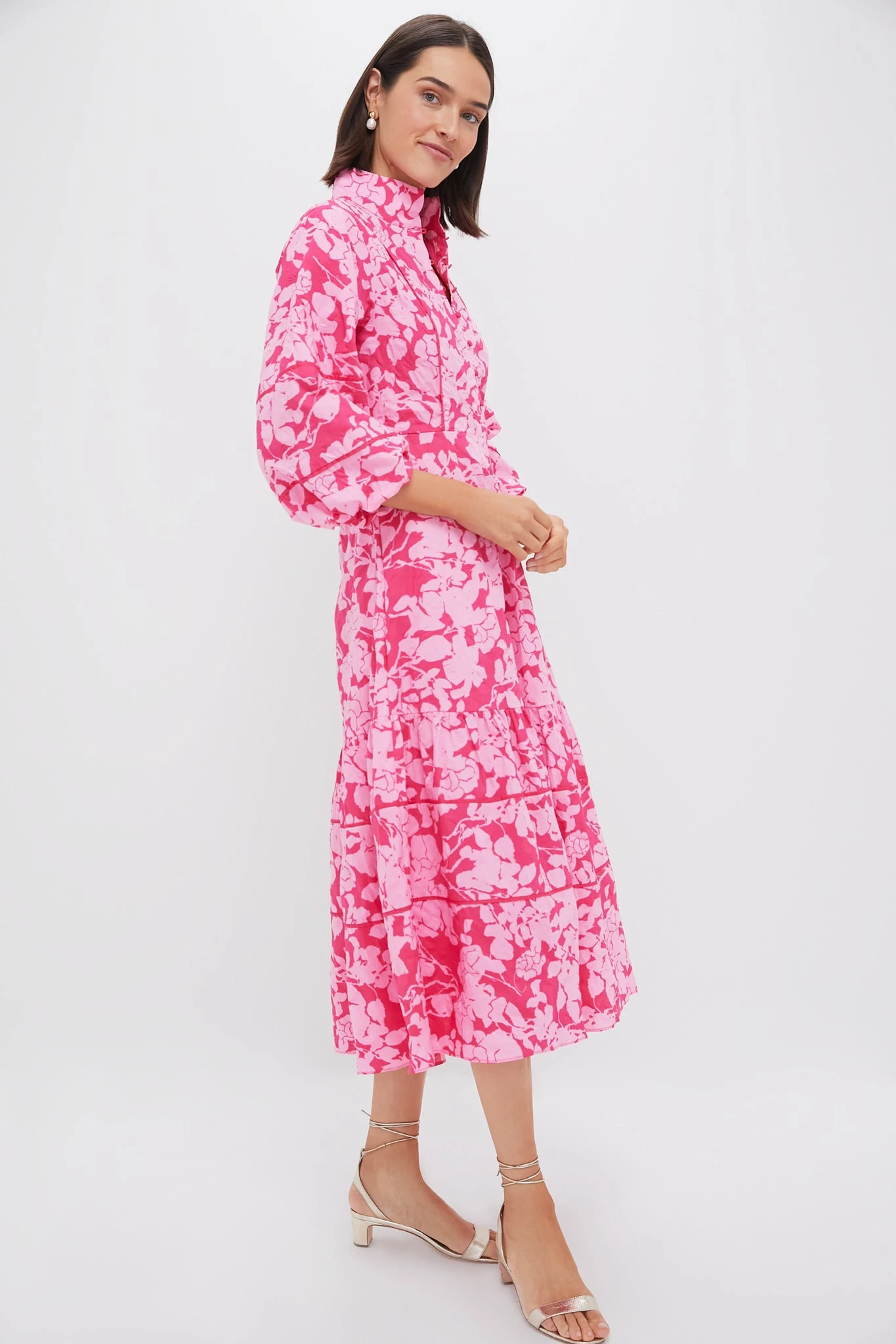 Pink Textured Floral Hillsborough Midi Dress 3 Pink Textured Floral Hillsborough Midi Dress - Image 3