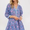 Blue Pink Printed Clara Mini Dress