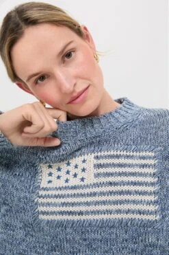 Marled Blue Cotton Americana Sweater -Loeffler Randall Store 75b0WYG81O6HrRZlwitrIwVv6SW2WBhI 1
