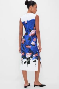 Erdem Brushstroke Rose Cobalt Blue Sleeveless Pencil Midi Dress -Loeffler Randall Store 7TTo9peGgu2xcGZgq94oTisS0CHJqPmY 1