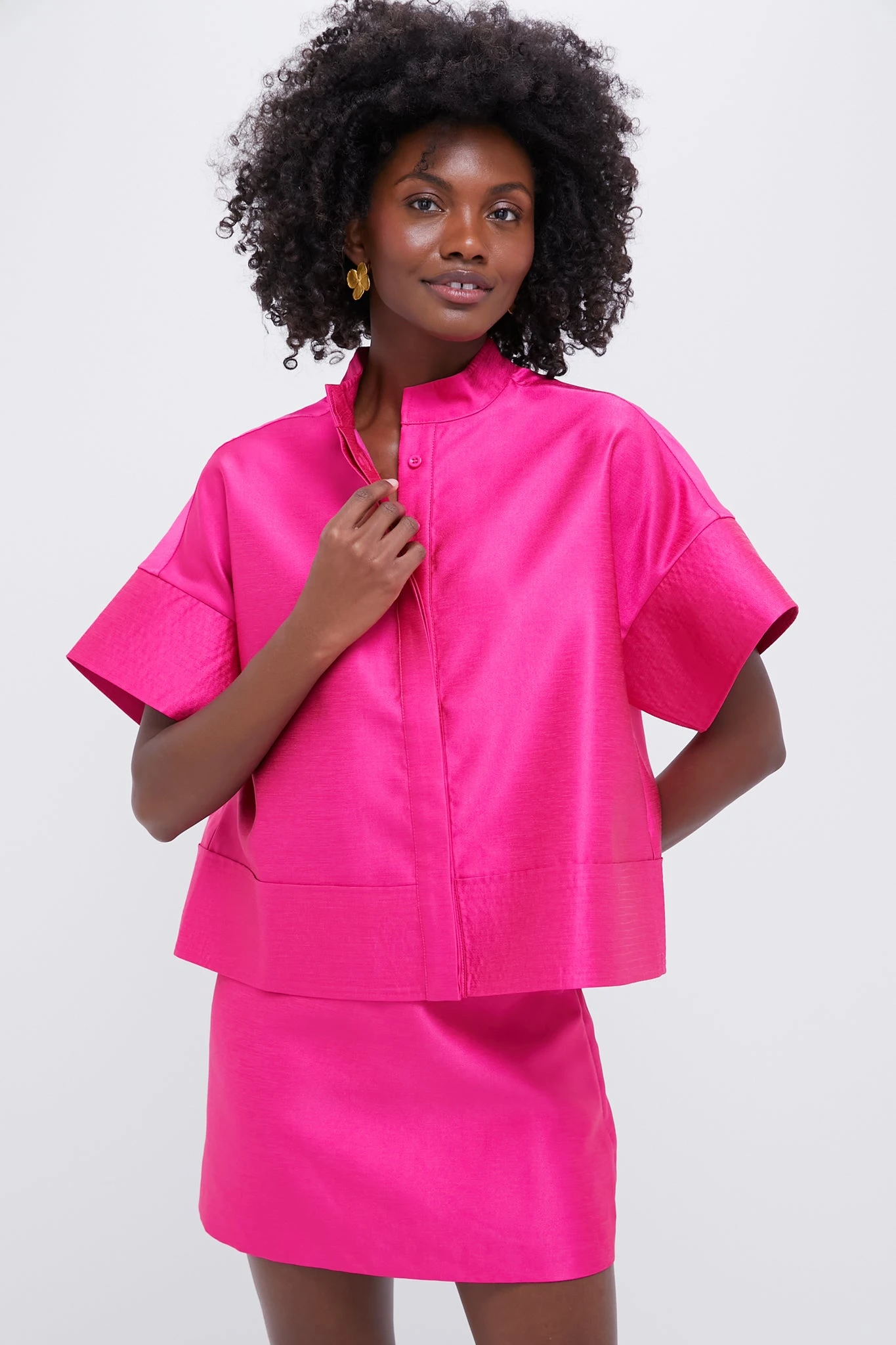 Hot Pink Dupioni Trapunto Stitch Sofia Shirt 1 Hot Pink Dupioni Trapunto Stitch Sofia Shirt