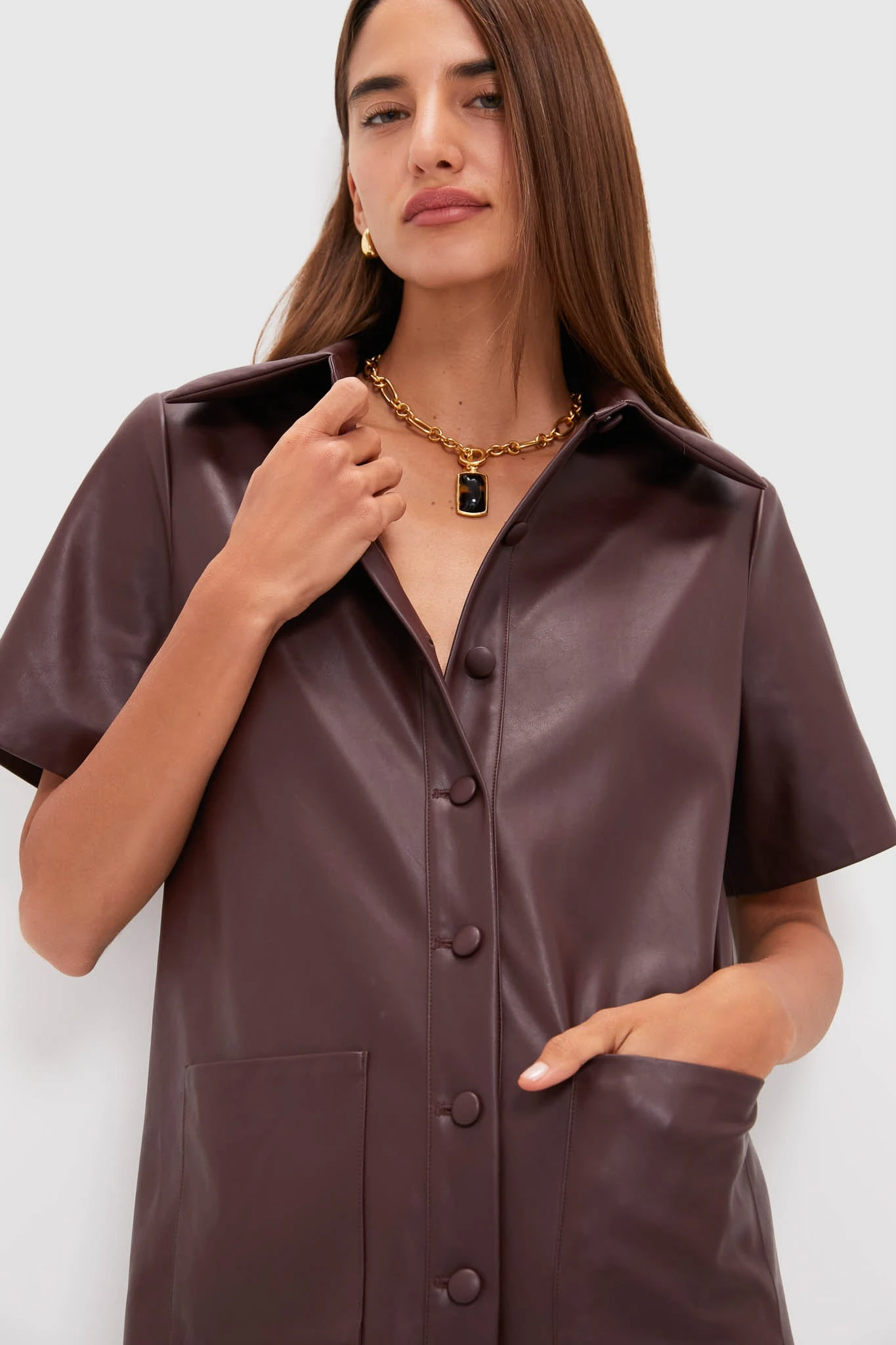 Merlot Leather Violetta Shirt Dress 6 Merlot Leather Violetta Shirt Dress - Image 6