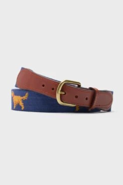 Classic Navy Golden Retriever Needlepoint Belt