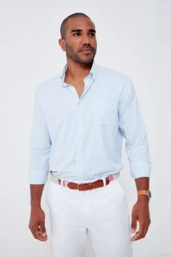 Peter Millar Cottage Blue Hanford Performance Twill Sport Shirt