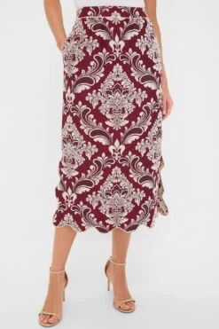 Farm Rio Blush Pink And Burgundy Bicolor Jacquard Waves Midi Skirt