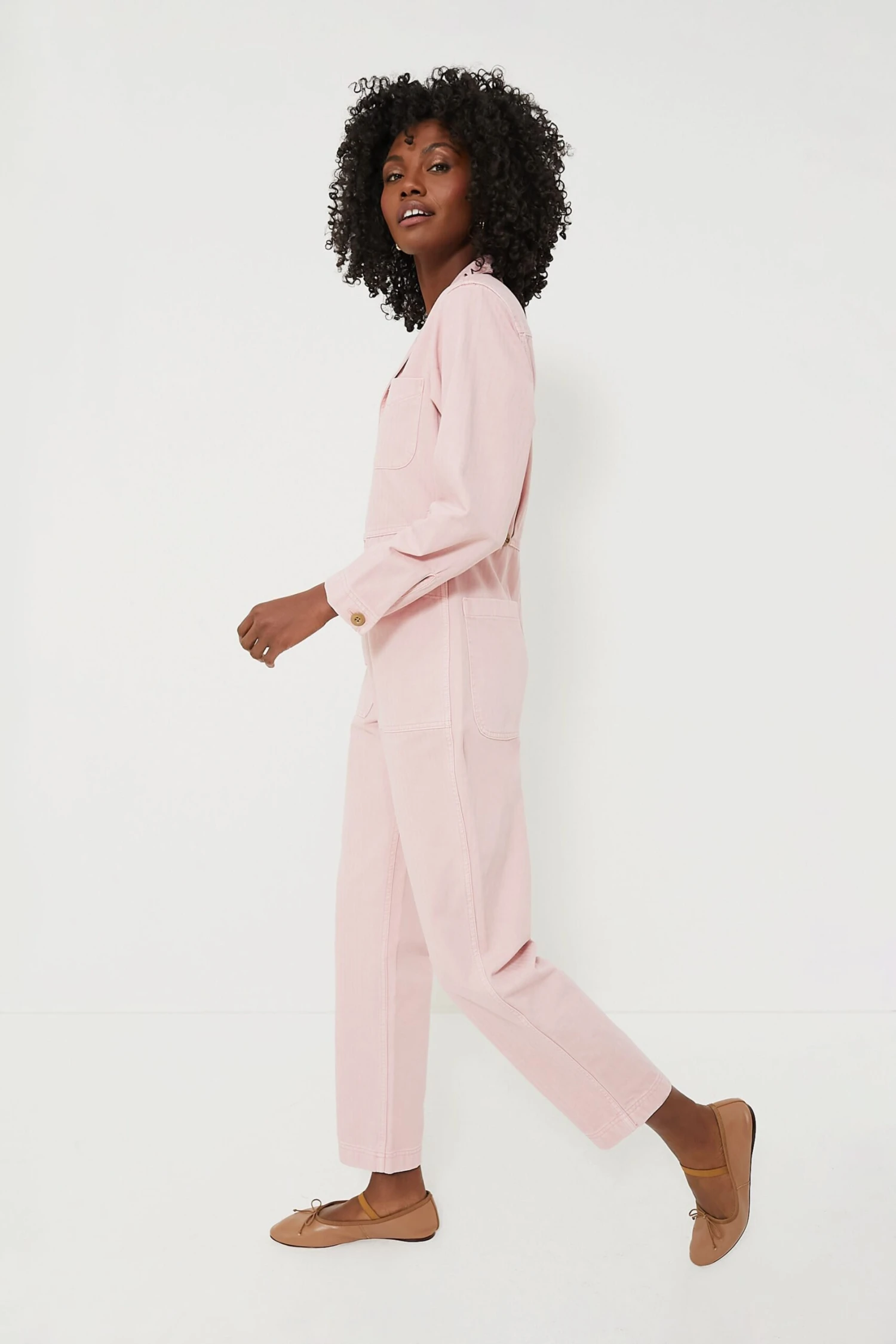Blush Pink Herringbone Standard Zip Jumpsuit 3 Blush Pink Herringbone Standard Zip Jumpsuit - Image 3
