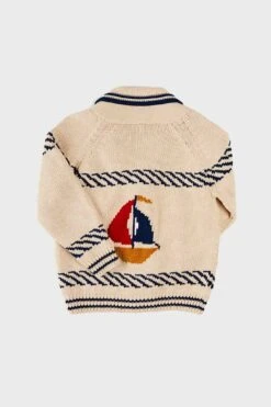 Boat Motif Shawl Neck Nautical Cardigan In Beige -Loeffler Randall Store DB6O1cSLtvYFtWzvqUwnDRdxfyeMupXU 1