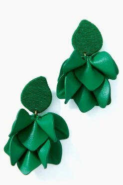 Kelly Green Silk And Leather Orchid Earrings