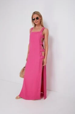 Pink Solid Long Coverup With Open Sides