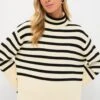 Exclusive Cream Striped Turtleneck Sweater