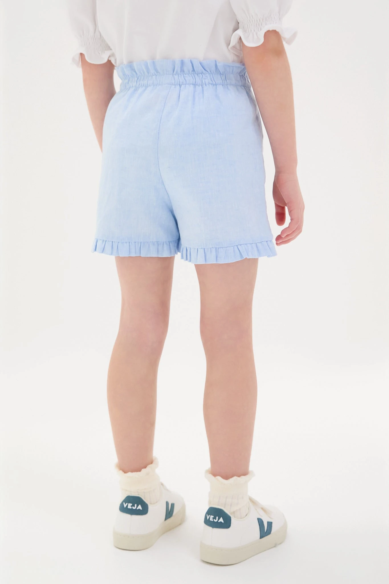 Light Blue Flores Cotton Girls Shorts 3 Light Blue Flores Cotton Girls Shorts - Image 3