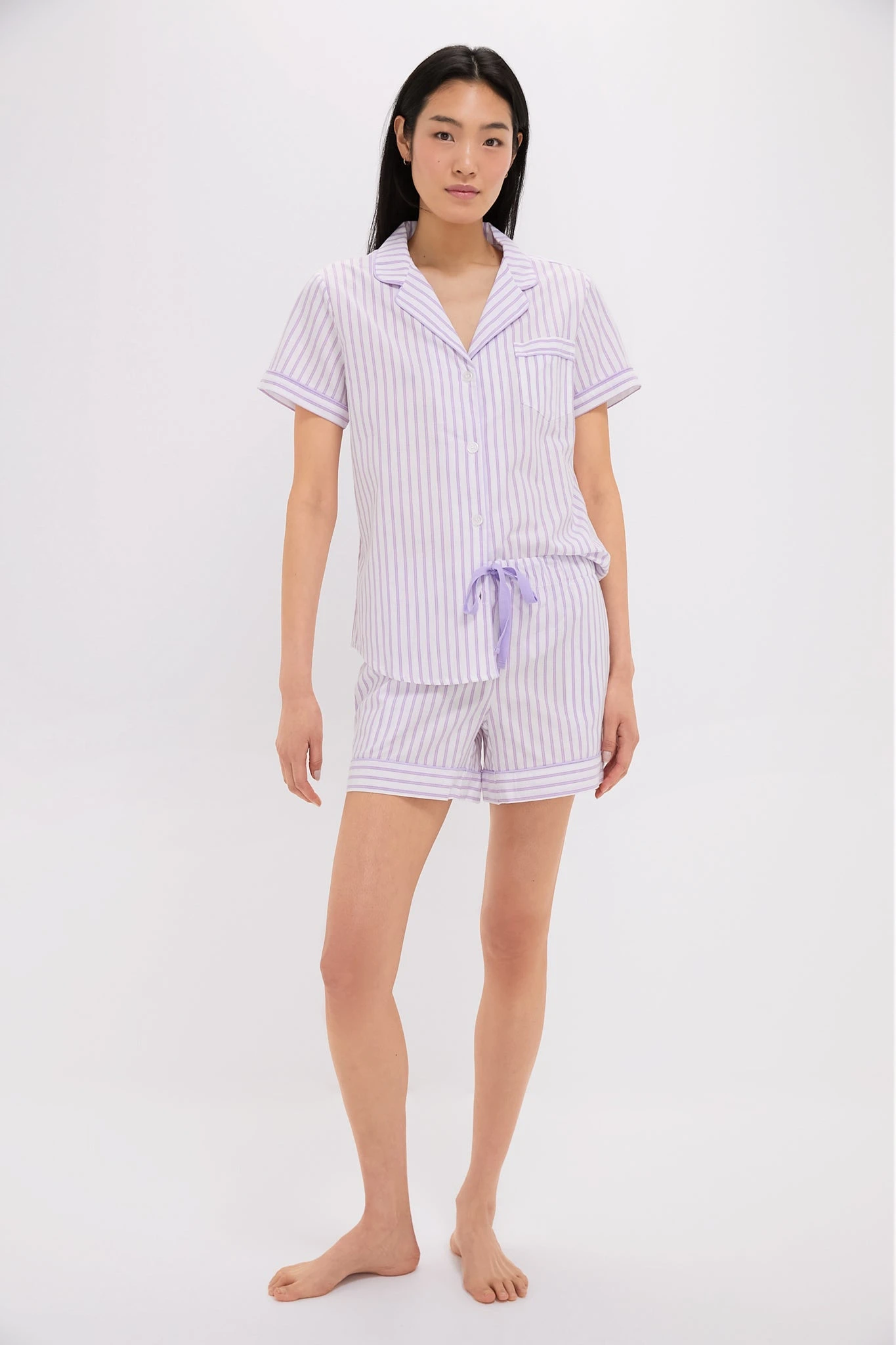 Women's Lavender French Ticking Short Set 2 Women's Lavender French Ticking Short Set - Image 2