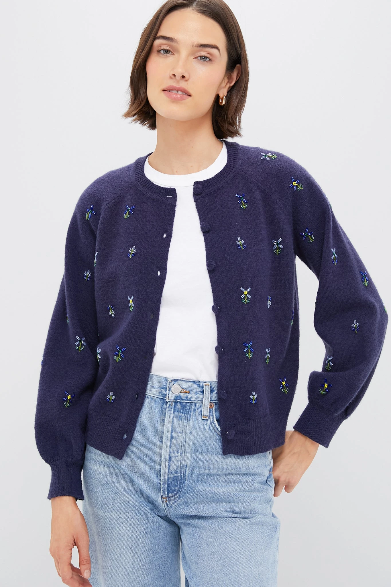 Blue Floral Embellishment Navy Elsie Cardigan 1 Blue Floral Embellishment Navy Elsie Cardigan