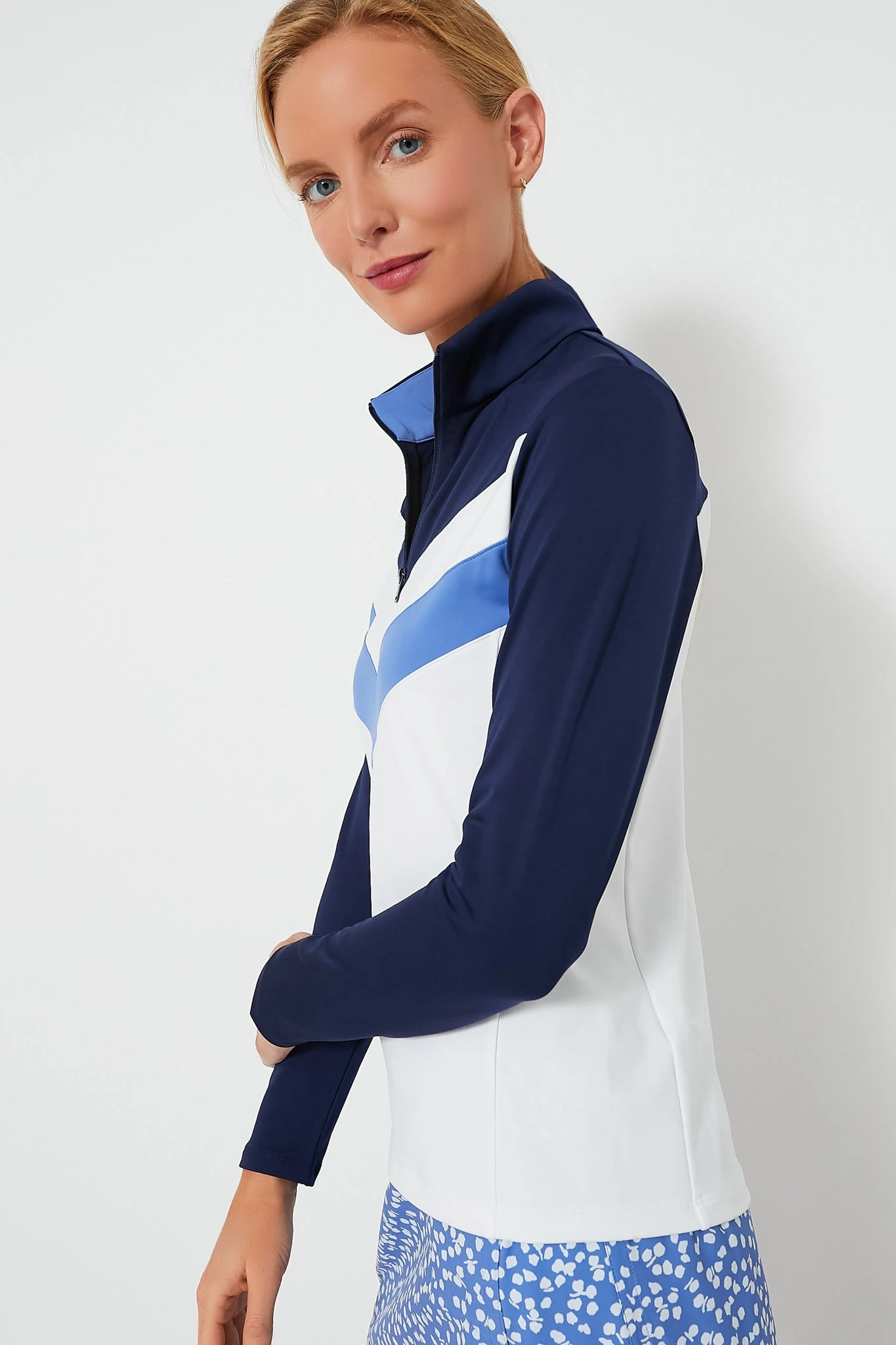 White Multi Long Sleeve Power Stretch Quarter Zip Pullover 3 White Multi Long Sleeve Power Stretch Quarter Zip Pullover - Image 3