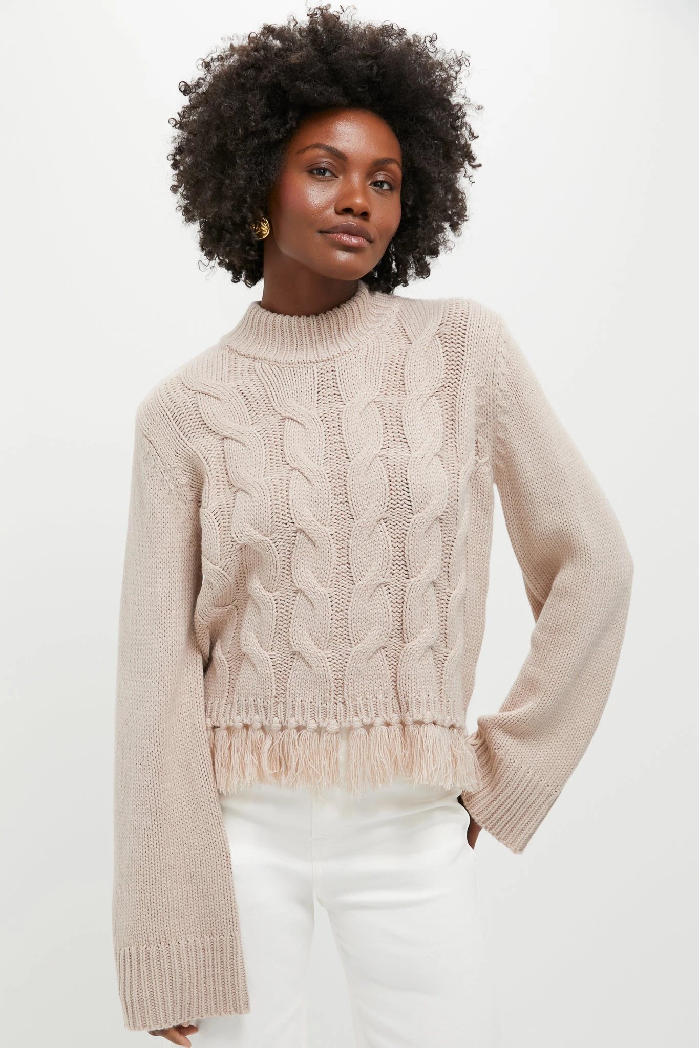 Taupe Fringe Cable Knit Carly Sweater 1 Taupe Fringe Cable Knit Carly Sweater