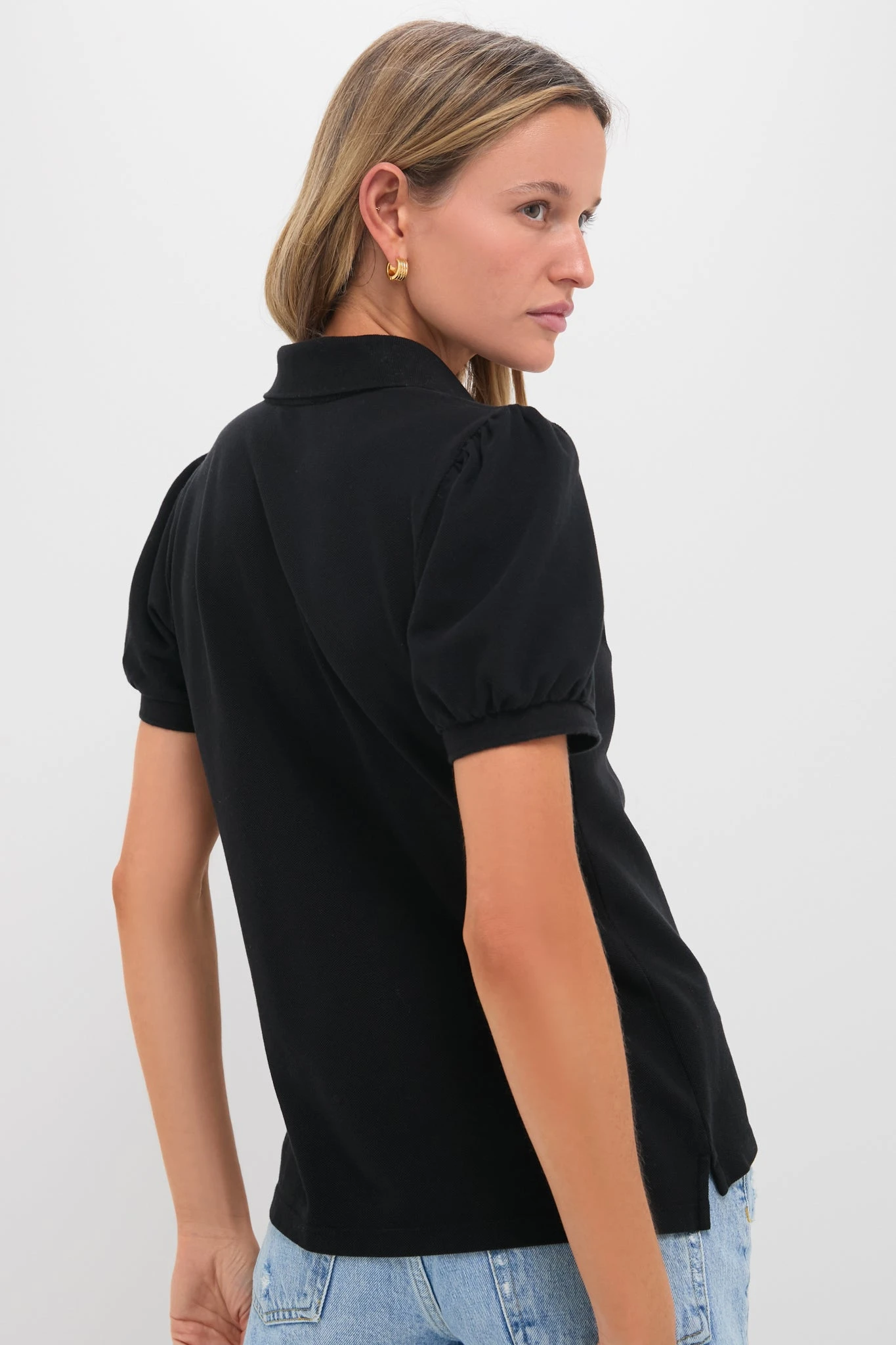 Black Pique Puff Sleeve Peggy Polo 4 Black Pique Puff Sleeve Peggy Polo - Image 4