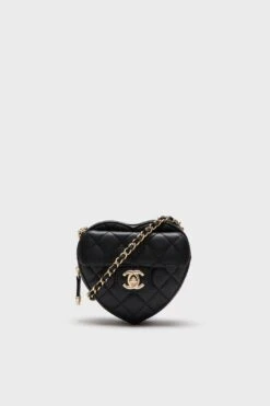 CHANEL Black Mini Lambskin CC In Love Heart Crossbody