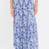 Exclusive Blue Morning Flower Print Shirred Skirt