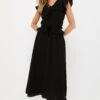 Black Flutter Sleeve Midi Dress