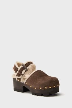 Tory Burch Deep Espresso Shearling Clog