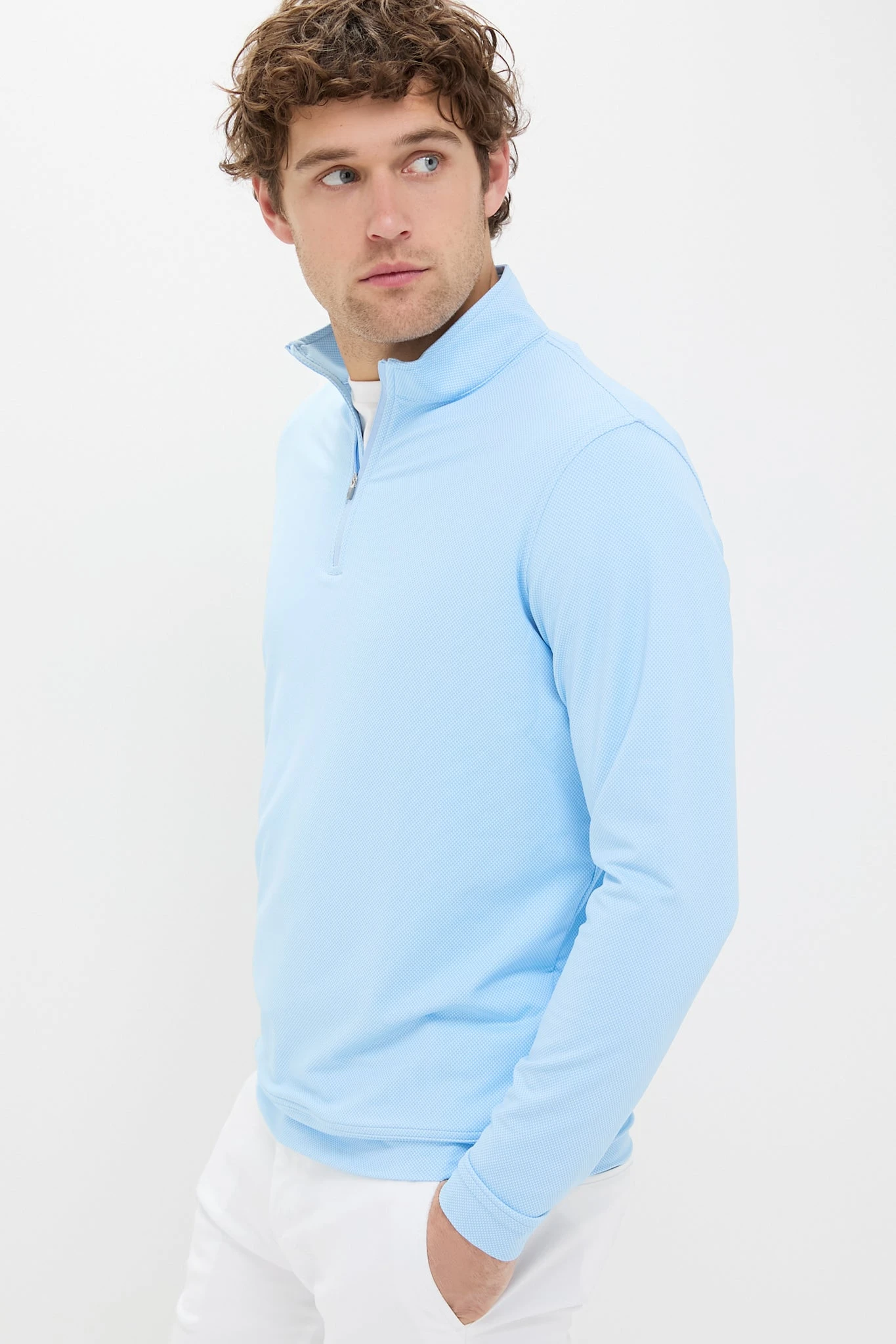 Peter Millar Pale Blue Perth Birdseye Performance Quarter-Zip 3 Peter Millar Pale Blue Perth Birdseye Performance Quarter-Zip - Image 3
