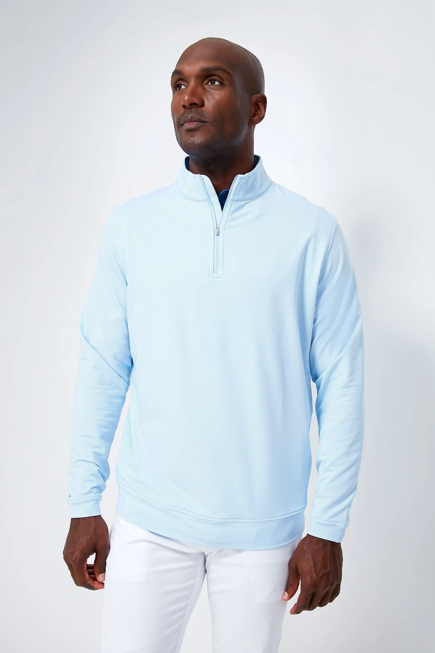 Peter Millar Cottage Blue Perth Sugar Stripe Performance Quarter-Zip 1 Peter Millar Cottage Blue Perth Sugar Stripe Performance Quarter-Zip
