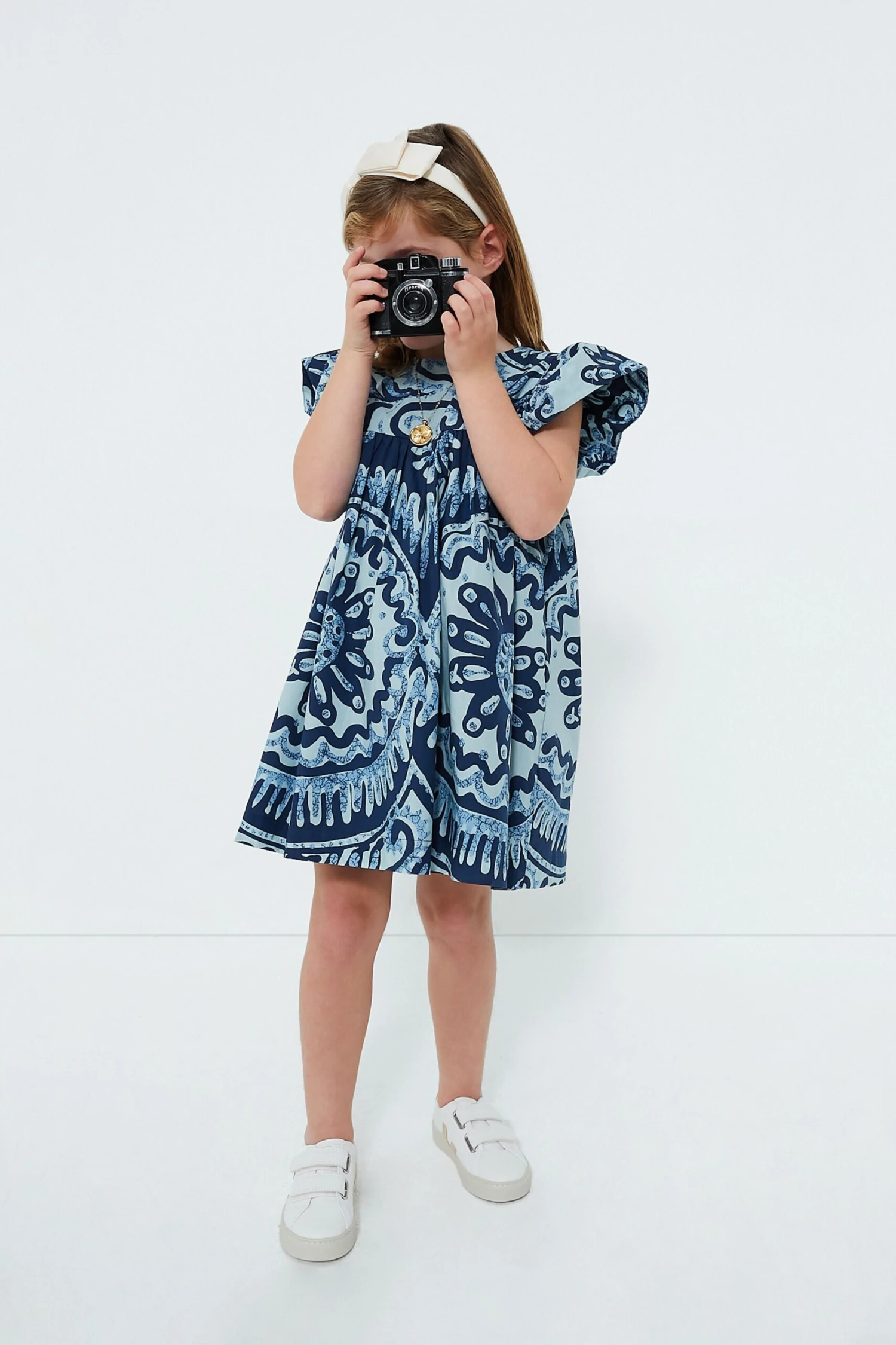 Exclusive Blue Charlough Print Flutter Sleeve Dress 1 Exclusive Blue Charlough Print Flutter Sleeve Dress