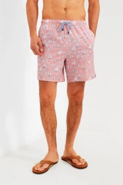 Peter Millar Peach Bloom Ropes And Boats Swim Trunks