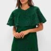 Green Ceci Embroidery Capelet Mini Dress