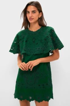 Green Ceci Embroidery Capelet Mini Dress
