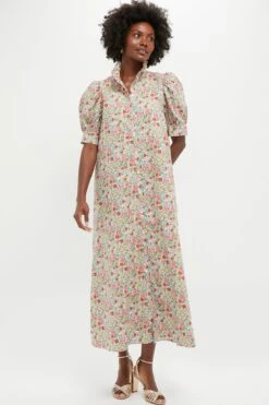 Red Floral Ruffle Collar Louisa Maxi Dress