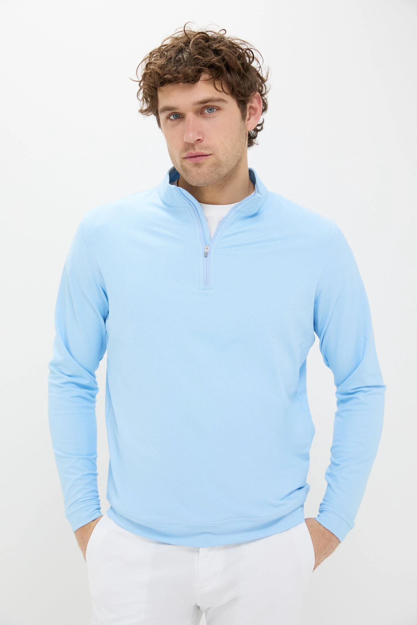 Peter Millar Pale Blue Perth Birdseye Performance Quarter-Zip 1 Peter Millar Pale Blue Perth Birdseye Performance Quarter-Zip