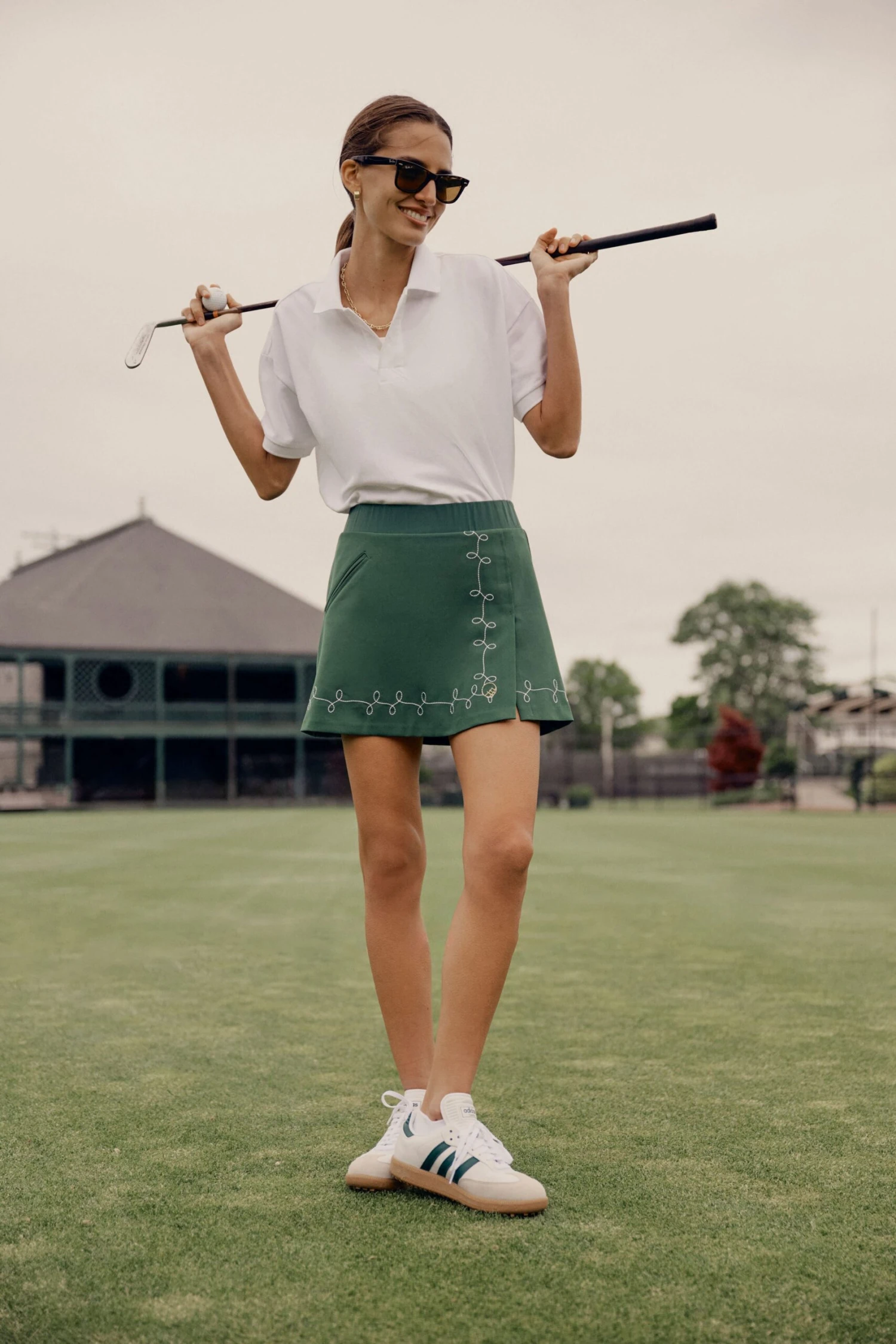 Green Embroidered 15 Inch Performance Stretch Woven Halliet Golf Skirt 2 Green Embroidered 15 Inch Performance Stretch Woven Halliet Golf Skirt - Image 2