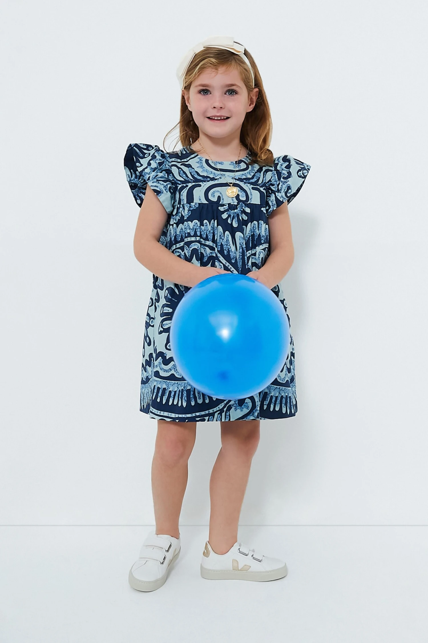 Exclusive Blue Charlough Print Flutter Sleeve Dress 2 Exclusive Blue Charlough Print Flutter Sleeve Dress - Image 2