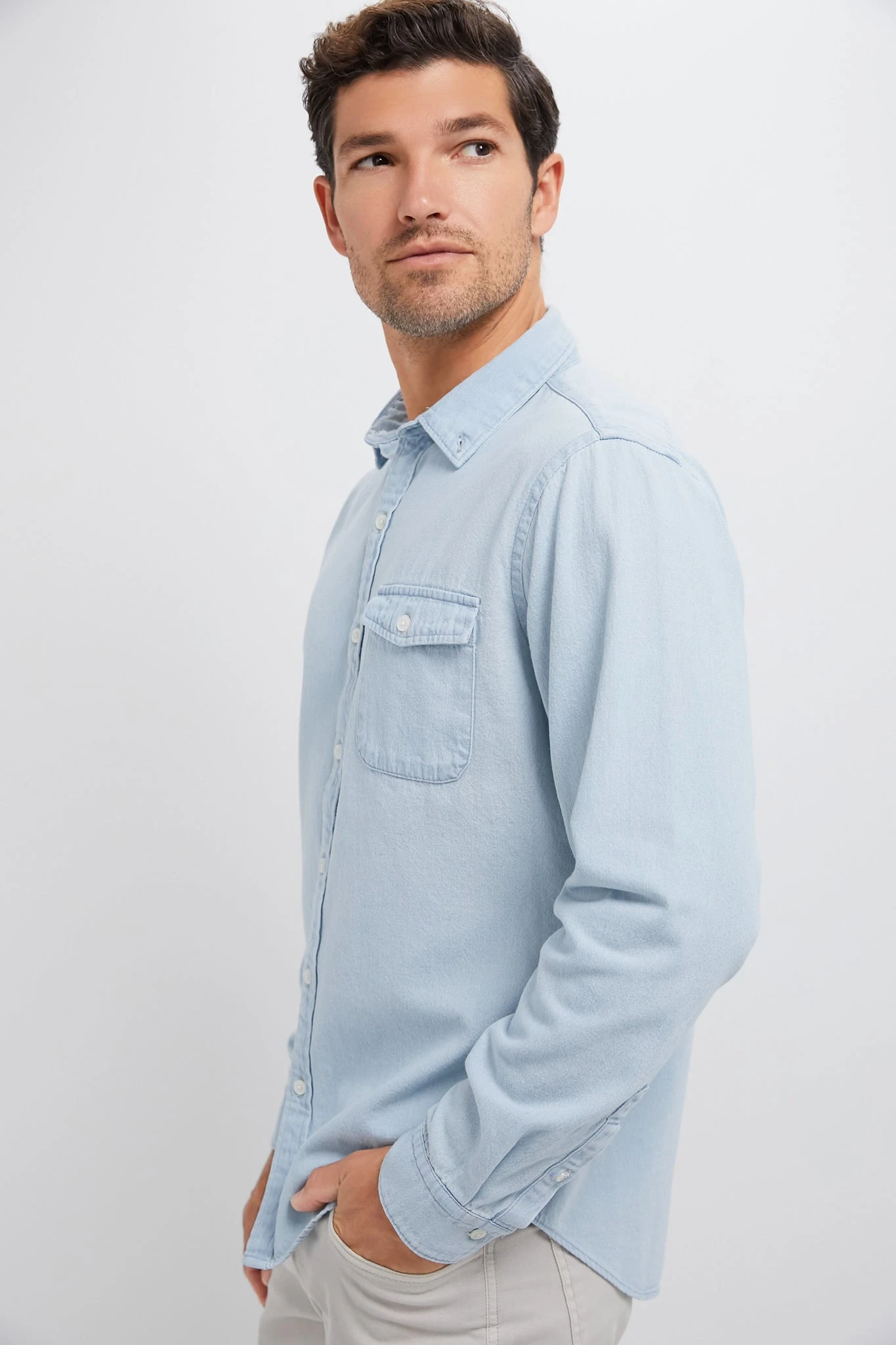 Light Blue Washed Denim Shirt 3 Light Blue Washed Denim Shirt - Image 3
