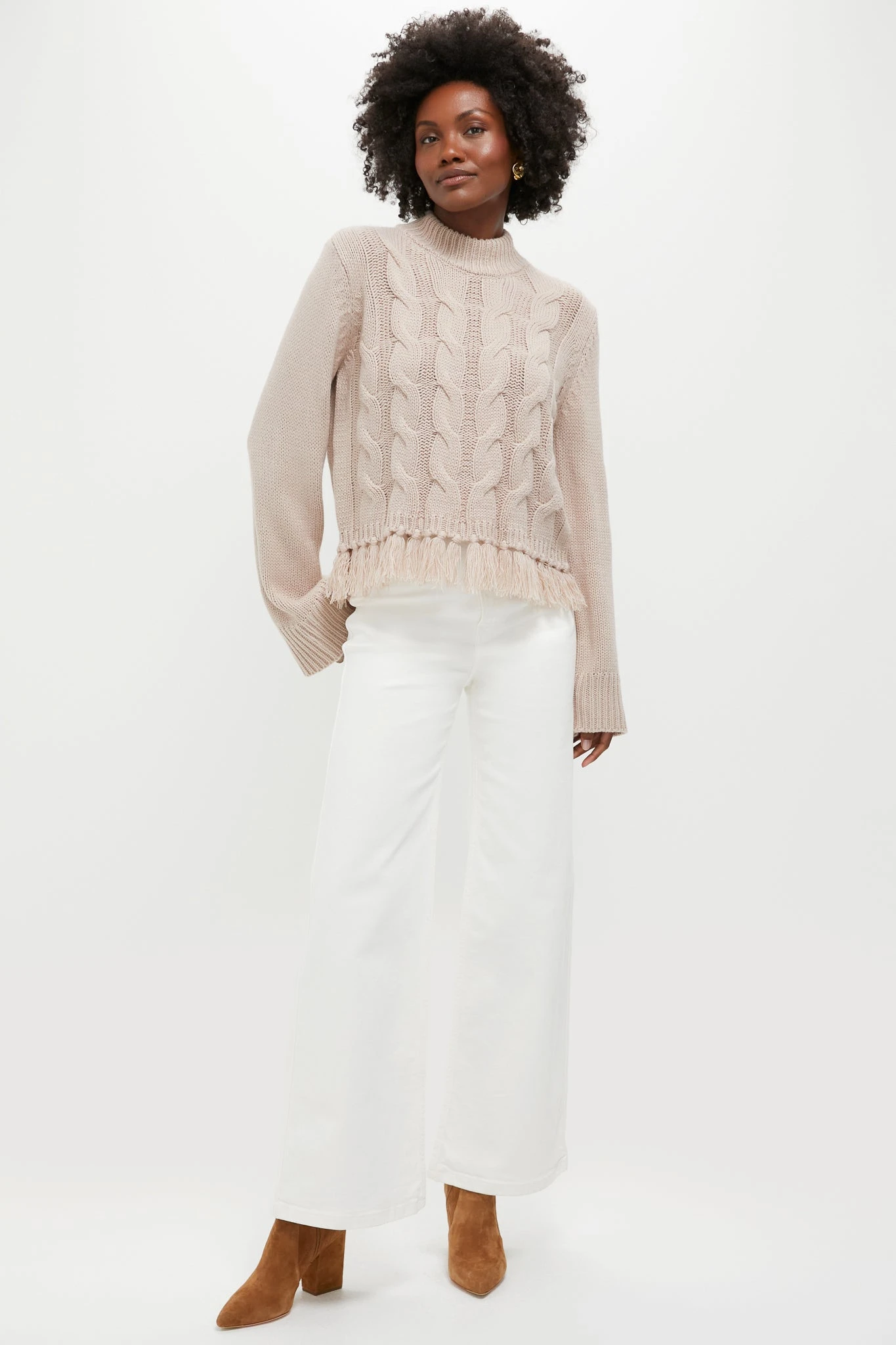 Taupe Fringe Cable Knit Carly Sweater 5 Taupe Fringe Cable Knit Carly Sweater - Image 5