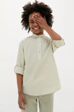 Green Stripe Jazmin Linen Mix Long Sleeve Shirt