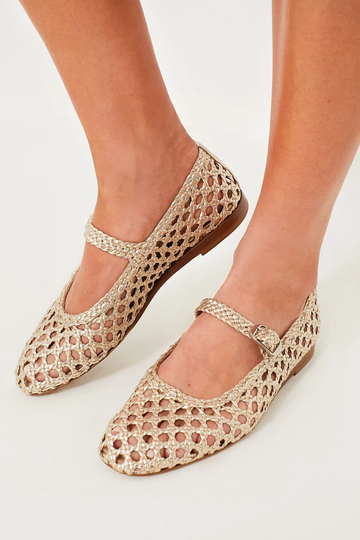 Gold Woven Mary Jane Flats 2 Gold Woven Mary Jane Flats - Image 2