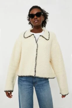 Loeffler Randall Store 15 Cream With Black Stitching Cardigan