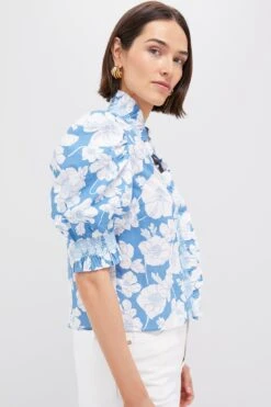Blue Floral Ruffle Neck Aria Blouse -Loeffler Randall Store S9BLQsYADn0FDPi80i9uWJFbQ93VfpGt 1