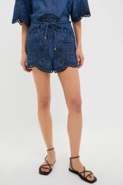 Zimmermann Railway Blue Coco Embroidered Denim Short
