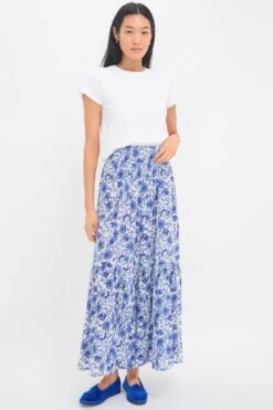 Exclusive Blue Morning Flower Print Shirred Skirt -Loeffler Randall Store T9PWi5g8k3JypGCJqTGsqlQ5KaplX3At 1