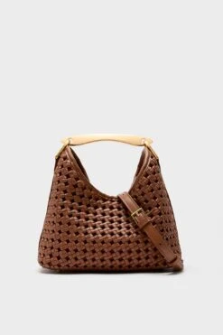 ELLEME Cognac Woven Leather Small Boomerang Bag